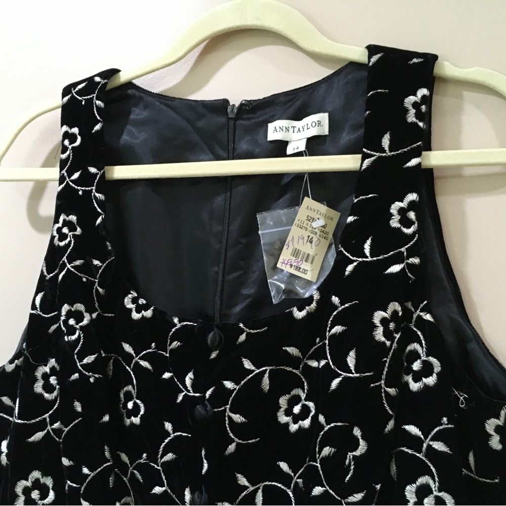 Ann Taylor Vintage 80s Embroidered Velvet Jumpsuit wide leg Black size 14 new - Picture 8 of 11